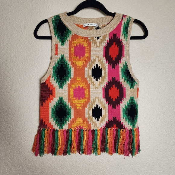 Alice + Olivia Reva Fringe Crochet Peplum Top - Picture 3 of 9